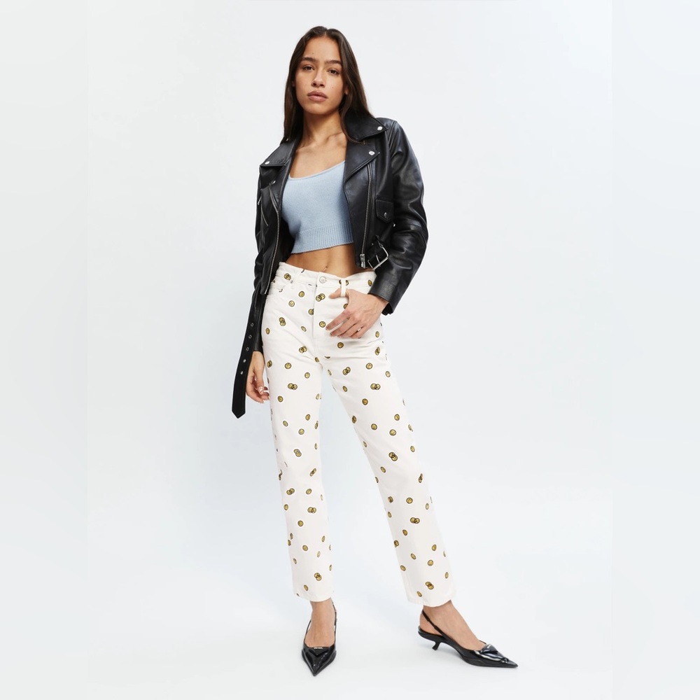 Reformation 25 Mixed Emotions High Rise Straight Leg Jeans Emojis